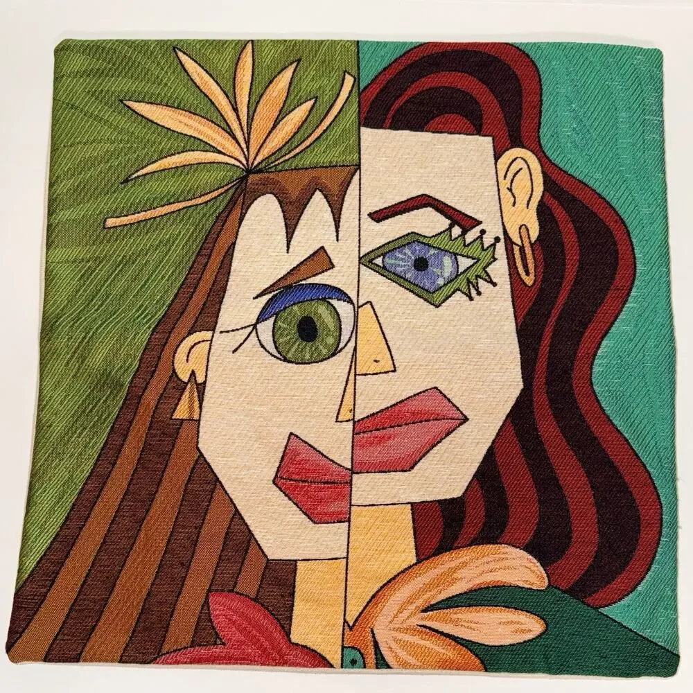 Vibrant Modern Art Pillow Cover – Cubist Face Design Decorative Throw Pillow